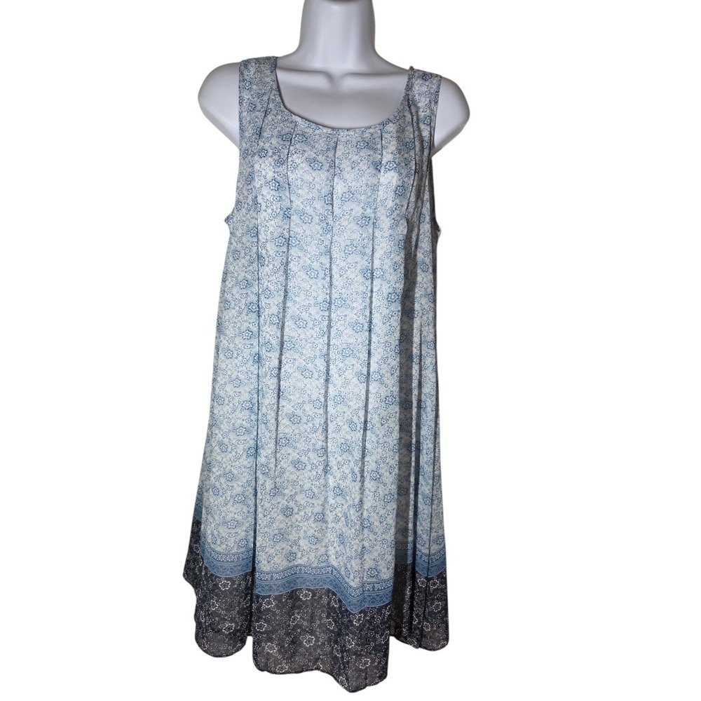 Max Studio Chiffon Shift Swing Dress Knee Length Sleeveless M NWOT Blue White